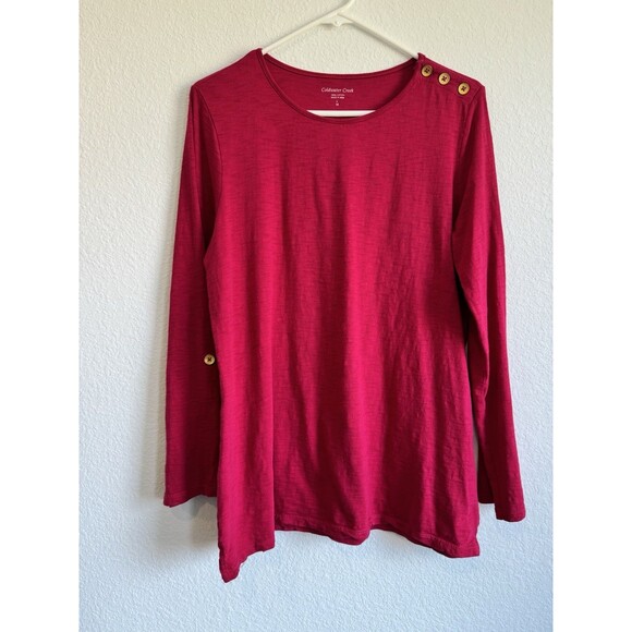 Coldwater Creek Women's Pink Pullover Roll Tab Sleeve T Shirt Button Accent L/14 - Picture 1 of 10
